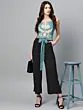 Women Blue & Black Printed Basic Jumpsuit