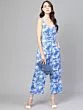 Women Blue & White Printed Basic Jumpsuit