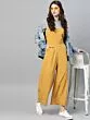 Women Mustard Yellow & Grey Melange Colourblocked Basic Jumpsuit