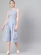 Women Blue & White Striped Culotte Jumpsuit