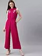 Women Pink Solid Basic Jumpsuit With Embroidered Detailing