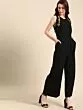 Women Black Solid Basic Jumpsuit with Embroidered Detailing