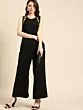 Women Black Solid Basic Jumpsuit with Embroidered Detailing
