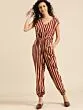 Women Maroon & Off-White Striped Basic Jumpsuit