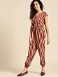 Women Maroon & Off-White Striped Basic Jumpsuit