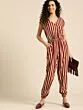 Women Maroon & Off-White Striped Basic Jumpsuit