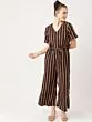 Women Black & Maroon Striped Basic Jumpsuit
