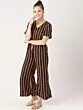 Women Black & Maroon Striped Basic Jumpsuit