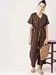 Women Black & Maroon Striped Basic Jumpsuit
