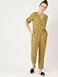 Women Mustard Yellow & Off-White Printed Basic Jumpsuit