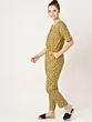 Women Mustard Yellow & Off-White Printed Basic Jumpsuit