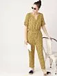 Women Mustard Yellow & Off-White Printed Basic Jumpsuit