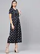 Women Navy Blue & Golden Printed Culotte Jumpsuit
