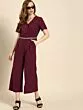 Women Maroon Solid Basic Jumpsuit