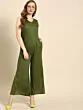 Women Olive Green Solid Basic Jumpsuit