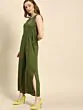Women Olive Green Solid Basic Jumpsuit