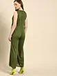 Women Olive Green Solid Basic Jumpsuit