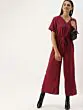 Women Maroon Solid Basic Jumpsuit
