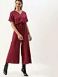 Women Maroon Solid Basic Jumpsuit