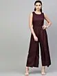 Women Burgundy Solid Layered Basic Jumpsuit