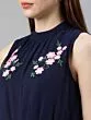 Women Navy Blue Solid Basic Jumpsuit With Embroidered Detailing