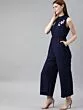 Women Navy Blue Solid Basic Jumpsuit With Embroidered Detailing