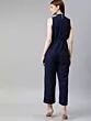 Women Navy Blue Solid Basic Jumpsuit With Embroidered Detailing