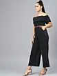 Women Black Solid Denim Basic Jumpsuit