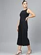 Women Black Solid Denim Culotte Jumpsuit