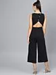 Women Black Solid Denim Culotte Jumpsuit