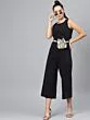 Women Black Solid Denim Culotte Jumpsuit