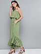 Women Olive Green Schiffli Embroidered Basic Jumpsuit