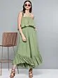Women Olive Green Schiffli Embroidered Basic Jumpsuit