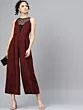 Women Maroon Solid Basic Jumpsuit