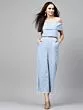 Blue Solid Denim Basic Jumpsuit