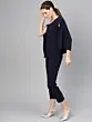 Women Navy Blue Solid One Shoulder Basic Cape Jumpsuit