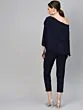 Women Navy Blue Solid One Shoulder Basic Cape Jumpsuit
