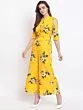 Women Mustard Yellow & Blue Printed Cold-Shoulder Basic Jumpsuit