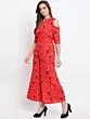 Women Red & Black Printed Cold-Shoulder Basic Jumpsuit