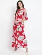 Women Red & Off-White Printed Cold-Shoulder Basic Jumpsuit