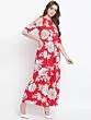 Women Red & Off-White Printed Cold-Shoulder Basic Jumpsuit