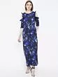 Women Blue & Black Printed Cold-Shoulder Basic Jumpsuit