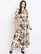 Women White & Green Printed Cold-Shoulder Basic Jumpsuit