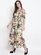Women White & Green Printed Cold-Shoulder Basic Jumpsuit