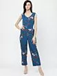 Women Navy Blue & Red Printed Basic Jumpsuit