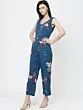 Women Navy Blue & Red Printed Basic Jumpsuit