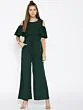 Olive Green Solid Cold-Shoulder Jumpsuit