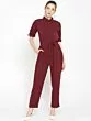 Women Burgundy Solid Basic Jumpsuit