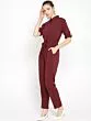 Women Burgundy Solid Basic Jumpsuit