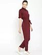 Women Burgundy Solid Basic Jumpsuit
